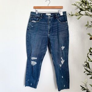 Abercrombie & Fitch Curve Love High Rise Mom Jean Distressed Blue Jeans 33|16L